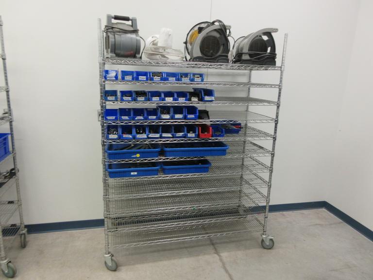 Hand Tools, including Box End Wrenches, Ratchets, Sockets and MORE on Quantum 11-Shelf 60" x 24" 78" Metal Wire Rolling Cart
