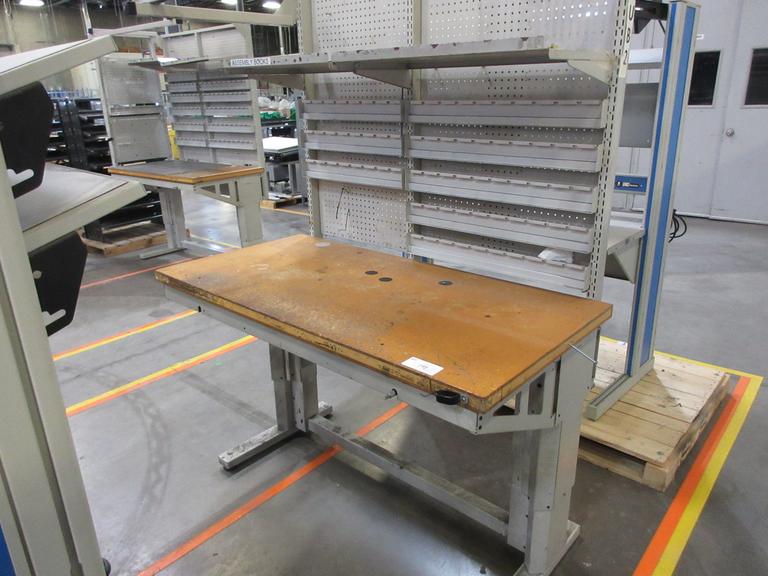 Work Bench, Heavy Duty Metal, Adjustable with Wood Top and Adjustable Shelving
