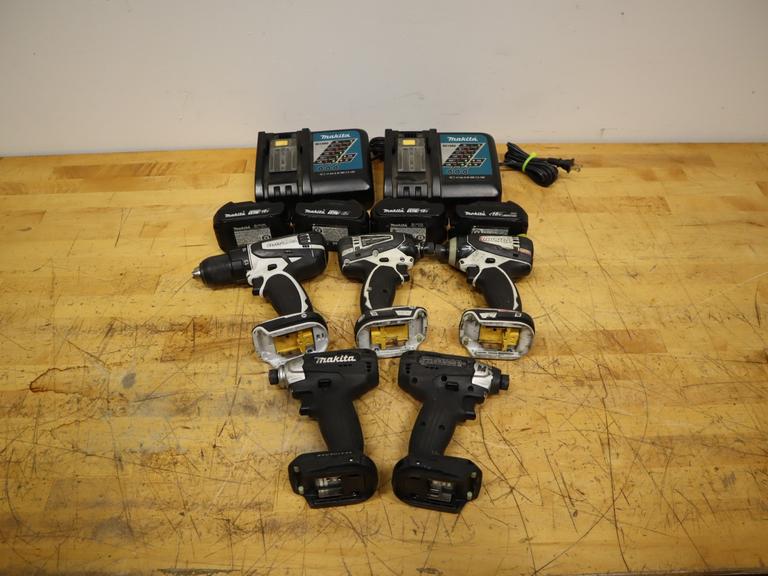 Makita 18V LXT Impact Driver & Drill 6-Tool Lot | (2) XDT18 Sub-Compact & (2) XDT04 Models & LXFD01 Drill w/ Batteries & Chargers