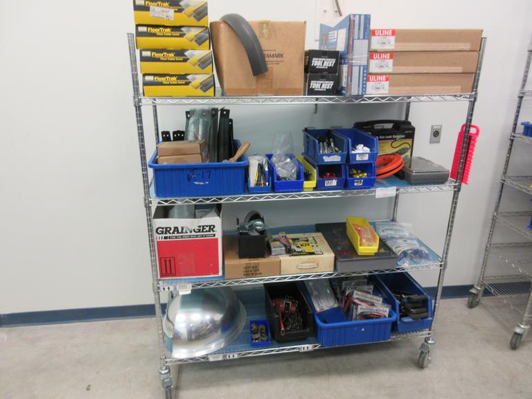 Shop Supplies including Shelf Brackets, Cable Track, Electrical Supplies, Soldering Iron and MORE on Uline 4-Shelf 60" x 24" x 70" Metal Wire Rolling Cart