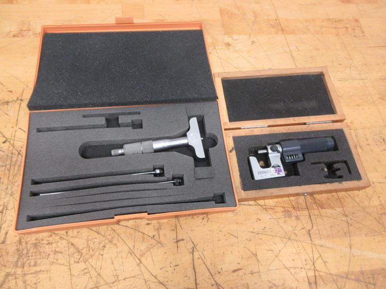 Mitutoyo Depth Micrometer 0"-3" W/ Case & 0"-1" Height Micrometer