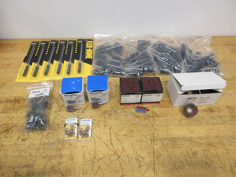 Flex Hone 12MM Brushes, Assorted Wire Tube Brushes,  Assorted 1/4" Shank Flap Disks