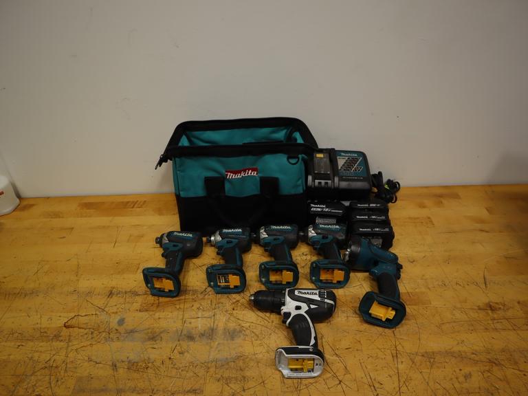 Makita XDT13 Brushless Impacts (4), XFD01 Drill, LED Light & Bag w/ Batteries & Chargers
