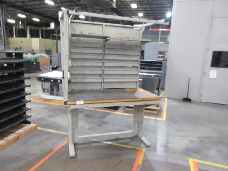 Work Bench, Heavy Duty Metal, Adjustable with Wood Top and Adjustable Shelving