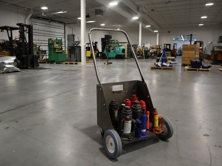 Assorted Hydraulic Bottle Jacks 2-12 Ton Capacity (9) w/ Rolling Cart