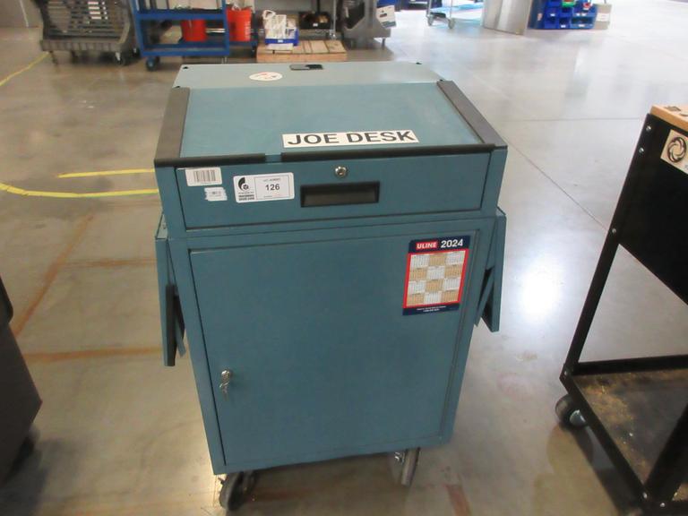 Foreman's Rolling Desk with Side Shelf and Contents