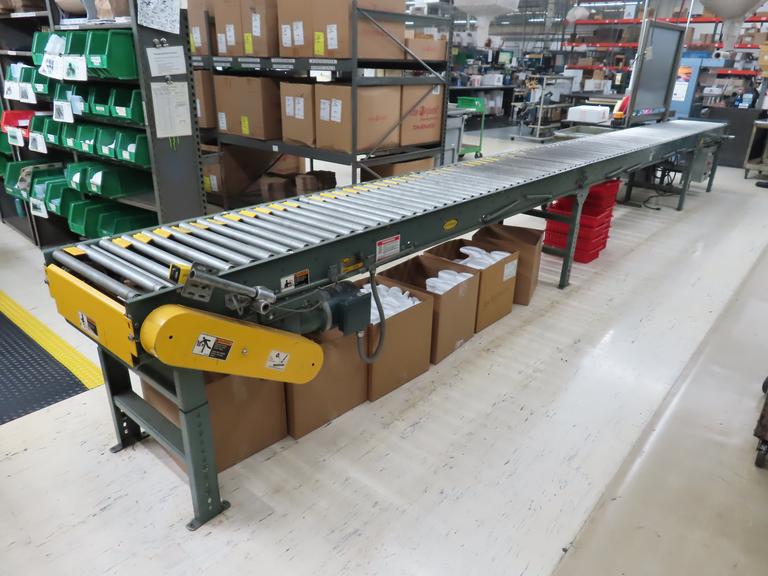 Hytrol 22" x 25' Powered Roller Conveyor System with Foot Pedal, (2) 10' Sections and (1) 5' Section