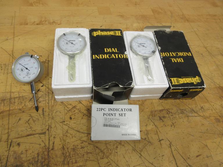 Phase II Dial Indicators (2) 0-1" .001" & Generic Indicator W/ 22 PCs Tip Set
