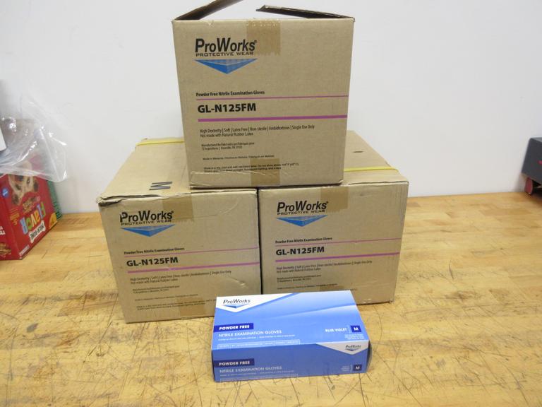 Proworks GL-N125FM Nitrile Exam Gloves, Size Medium, (3) Boxes Full, (10) Packs per Box