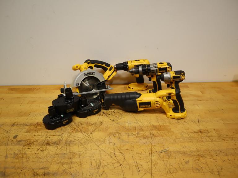 DeWALT 18V Cordless Power Tools - Circular Saw, Sawzall, 1/2" Drills, 1/4" Impact & Batteries 