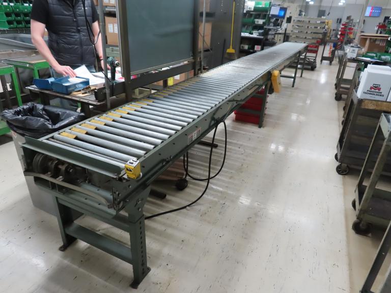 Hytrol 22" x 25' Powered Roller Conveyor System with Foot Pedal, (2) 10' Sections and (1) 5' Section