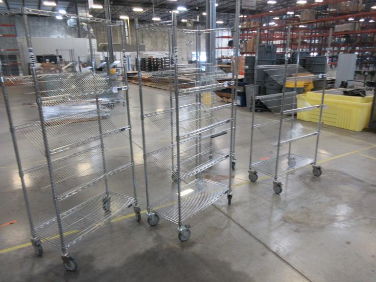 Uline Rolling Metal Wire Carts with Angled Shelves, (4) 36" x 18" x 78"