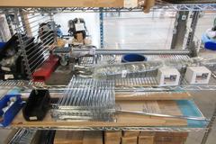 Uline Rolling Metal Wire Cart with Contents Including, Shelving Accessories, Anti-Fatigue Mats, Wall Storage Supplies and MORE!