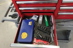 Husky 6-Drawer Top Tool Chest with Power Strip on Uline H-1495 Mobile Work Station with Contents