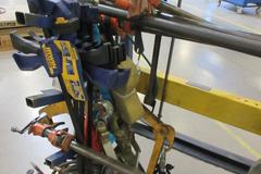 Rolling Cantilever Rack with Large Assortment of Clamps, Come-Along, Posi-Lock 210 Bearing Puller, Caldwell 76E 4800 LBS Batter Lifting Bar