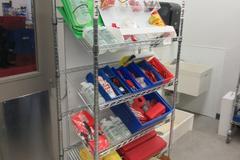 Safety Lockout/Tagout Center with Large Assortment of Supplies on 5-Shelf Uline 36" x 18" x 78" Metal Wire Rolling Cart