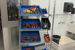 Hand Tools, Large Assortment including Tin Snips, Snap Ring Pliers, Wire Strippers, Banding Cutters and MORE on 4-Shelf Uline 36" x 18" x 78" Metal Wire Rolling Cart
