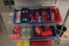 Safety Lockout/Tagout Center with Large Assortment of Supplies on 5-Shelf Uline 36" x 18" x 78" Metal Wire Rolling Cart