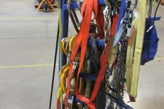 Rolling Cantilever Rack with Assorted Lifting Straps and Chains