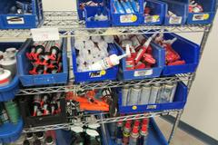 Shop Supplies, Including Batteries, Beacon Lights, Loctite, Zip Ties, Electrical Tape and MORE on Uline 6-Shel 72" x 18" x 78" Metal Wire Rolling Cart