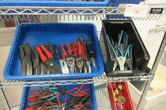 Hand Tools, Large Assortment including Tin Snips, Snap Ring Pliers, Wire Strippers, Banding Cutters and MORE on 4-Shelf Uline 36" x 18" x 78" Metal Wire Rolling Cart