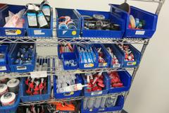 Shop Supplies, Including Batteries, Beacon Lights, Loctite, Zip Ties, Electrical Tape and MORE on Uline 6-Shel 72" x 18" x 78" Metal Wire Rolling Cart