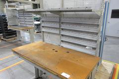 Work Bench, Heavy Duty Metal, Adjustable with Wood Top and Adjustable Shelving