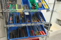 Hand Tools, Large Assortment including 3/4" Drive Socket Set, Pry Bars, Files, Punches and MORE on 4-Shelf Uline 36" x 24" x 78" Metal Wire Rolling Cart