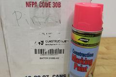 Aervoe Striping Paint in Aerosol Cans,  (24 cans) 222 Flo Orange 20oz, (12 cans) 247 Flo Orange Construction 20oz, (11 Cans) 249 Pink Construction 20oz.