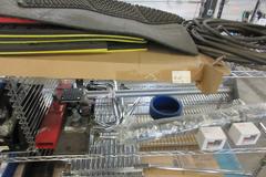 Uline Rolling Metal Wire Cart with Contents Including, Shelving Accessories, Anti-Fatigue Mats, Wall Storage Supplies and MORE!