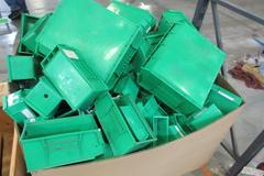 Plastic Bins, Large Assortment of Small, Medium and Large in 45" x 45" x 32" Gaylord Box