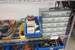 Hand Tools, Large Assortment Including Bolt Cutters, Clamps Tap and Dies, Bubble Levels, Hammers, Pipe Wrenches and More on Uline 5-Shelf 72" x 24" x 78" Metal Wire Rolling Cart