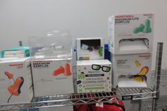 Safety and First Aid Supplies, Large Assortment on Uline 36" x 24" x 78" Metal Wire Rolling Cart