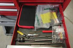 Husky 6-Drawer Top Tool Chest with Power Strip on Uline H-1495 Mobile Work Station with Contents