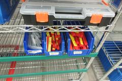 Perishable Tool, Large Assortment including Screw Gun Drill Tips, Taps, Drills, Sawzall Blades and MORE on 6-Shelf 60" x 18" x 78" Metal Wire Rolling Cart