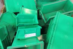 Plastic Bins, Large Assortment of Small, Medium and Large in 45" x 42" x 42" Gaylord Box