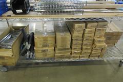 Uline Rolling Metal Wire Cart with Contents Including, Shelving Accessories, Anti-Fatigue Mats, Wall Storage Supplies and MORE!