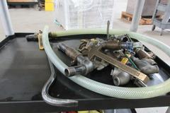 Rubbermaid Shop Cart, 3 Shelves with Dust Pans, Plumbing Fittings and More