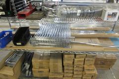 Uline Rolling Metal Wire Cart with Contents Including, Shelving Accessories, Anti-Fatigue Mats, Wall Storage Supplies and MORE!