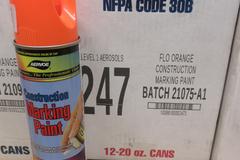 Aervoe Striping Paint in Aerosol Cans,  (24 cans) 222 Flo Orange 20oz, (12 cans) 247 Flo Orange Construction 20oz, (11 Cans) 249 Pink Construction 20oz.