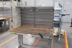 Work Bench, Heavy Duty Metal, Adjustable with Wood Top and Adjustable Shelving