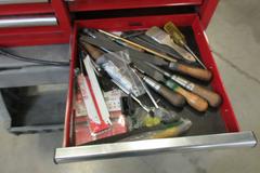 Husky 6-Drawer Top Tool Chest with Power Strip on Uline H-1495 Mobile Work Station with Contents