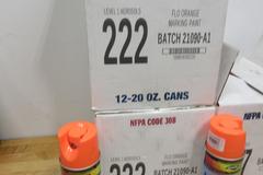 Aervoe Striping Paint in Aerosol Cans,  (24 cans) 222 Flo Orange 20oz, (12 cans) 247 Flo Orange Construction 20oz, (11 Cans) 249 Pink Construction 20oz.