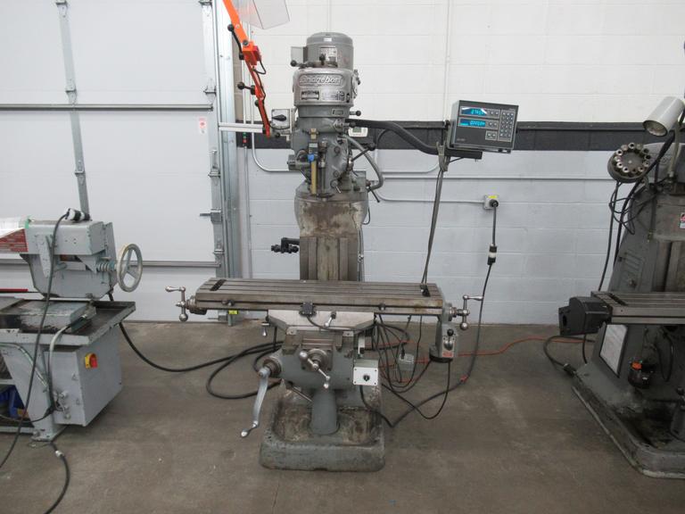 Bridgeport 1J Vertical Knee Mill, Acu-Rite Millmate 2-Axis DRO, X-Axis Power Feed, Power Quill Feed