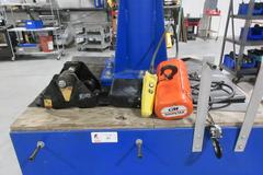 Vestil Portable Swivelng Jib Crane, 500 Lb Capacity with CM Shopstar 500# Electric Chain Hoist, Weighted Jib Base