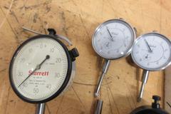 Travel Indicators (5) 0-1" and (1) 0-.250", TeClock, Starrett, Federal and Fowler.