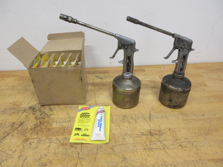 Lincoln High Pressure Oil Guns (2), with Box of (12) Panef White Lithium Grease Tubes 2oz **New In Packages**