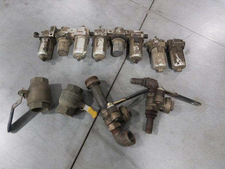 Brass Ball Valves for 55 Gallon Steel Drums, (3) SMC Air Regulators w/Oil Lube Separators