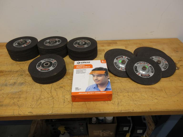 Walter Grinding Wheels 9" x 1/4" x 7/8" Thread on And Thru Hole, Dozens of **New Unused** Wheels with Safety Face Shield