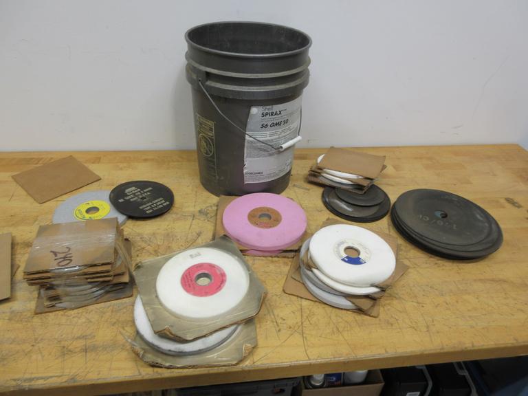 Bucket of Miscellaneous Toolroom Grinder Wheels and Cutoff Wheels